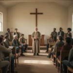 Diverse church congregation listening during a discussion about unity