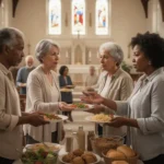 Church community members practicing patient, caring Christian love