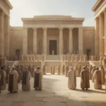 Solomon’s temple dedication with worshipers gathered in Jerusalem