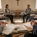 Church study group reflecting on Christian holiness and daily conduct