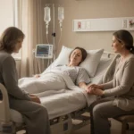 A powerful prayer for healing and peace Family member praying beside a loved one recovering in a hospital room
