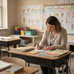 A prayer for teachers who serve with patience and purpose Teacher preparing an empty classroom before students arrive