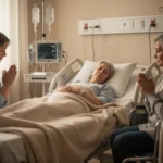 A prayer for the sick: words for comfort and healing Loved one praying quietly beside a sick person in a hospital room