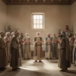 Early Christian believers gathering in Jerusalem for prayer