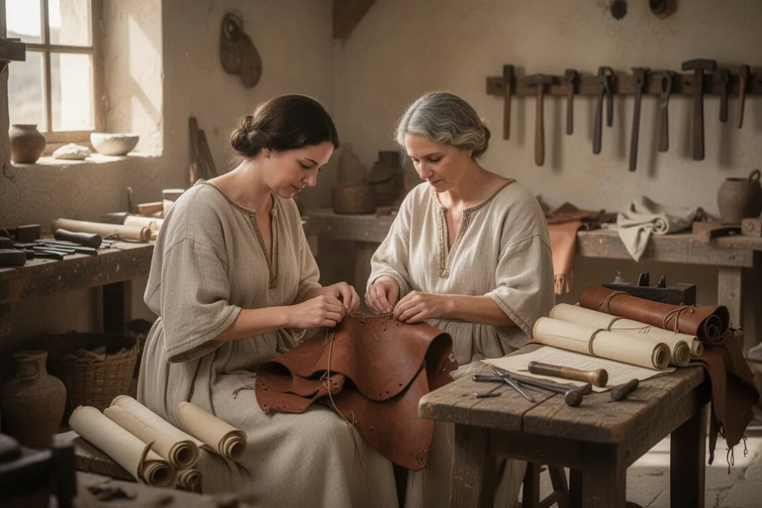 Aquila and Priscilla working together in their Corinthian workshop