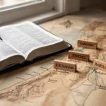Open Bible and map illustrating Israel’s historical books