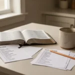 Bible reading plan 2026: a practical yearlong guide Open Bible and reading checklist on a quiet morning kitchen table