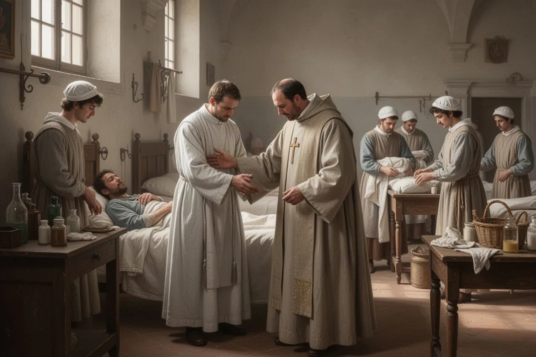 Camillus de Lellis caring for a patient in a Roman hospital