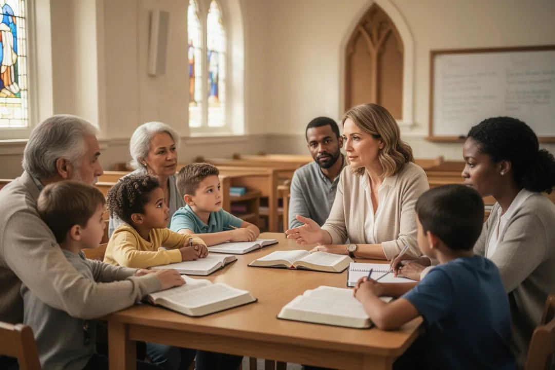 Church classroom where diverse learners study Scripture together