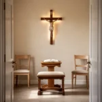 Quiet Catholic reconciliation room prepared for confession
