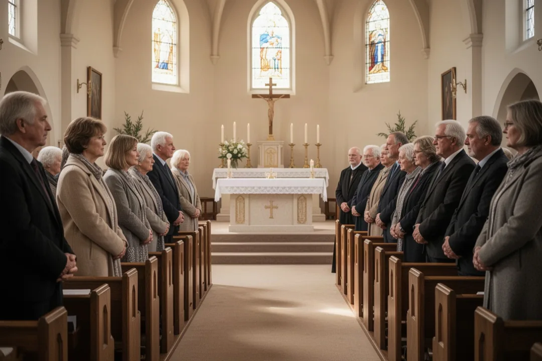 Catholic congregation reciting the Creed during Sunday Mass