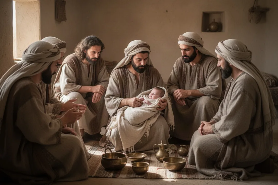 First-century Jewish family preparing an infant covenant ceremony