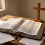 Open Bible study scene symbolizing Christ’s supremacy and reconciliation