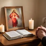 Home prayer corner prepared for consecration to the Sacred Heart