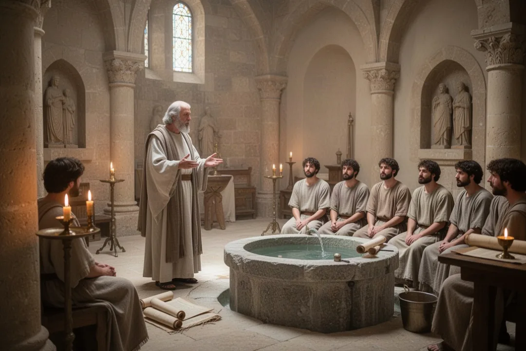 Fourth-century Jerusalem baptismal instruction inside an early Christian church