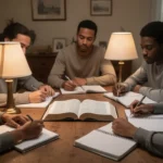 Diverse Christians studying the Bible together around a table