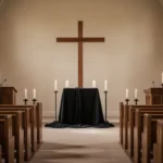 Quiet church sanctuary prepared for a solemn Good Friday service
