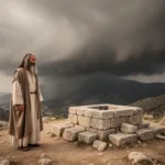 Elijah standing beside the altar on Mount Carmel before the rain