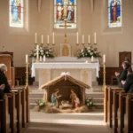 Parish sanctuary celebrating Mary Mother of God during the Christmas season