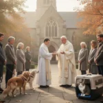 Outdoor Saint Francis animal blessing with families and pets