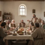 Early Christian gathering in a Corinthian home during communal worship
