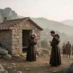 Francis of Paola praying near his humble hermitage in Calabria