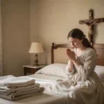 Saint Gemma Galgani praying quietly in a modest Lucca bedroom