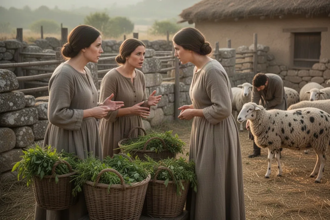 Rachel, Leah, and Jacob’s household beside ancient sheep pens