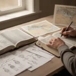 Open Bible and study notes for exploring Genesis themes