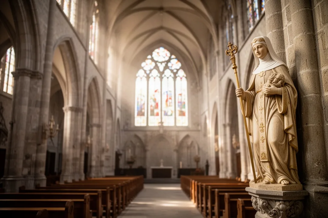 Medieval church interior honoring Gertrude of Nivelles