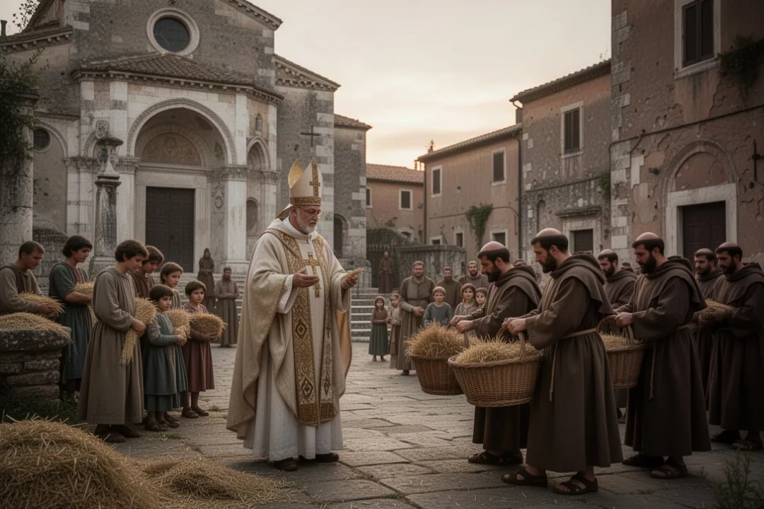 Gregory overseeing relief for hungry families in sixth-century Rome