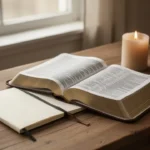 Open Bible and notebook in a quiet setting for studying Philippians