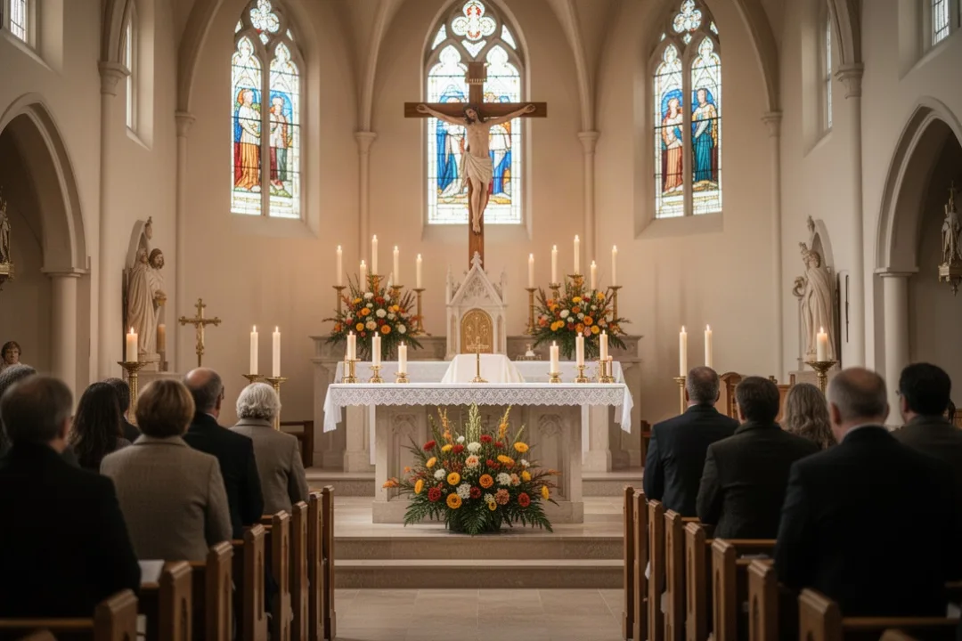 Parish congregation attending a Catholic holy day Mass