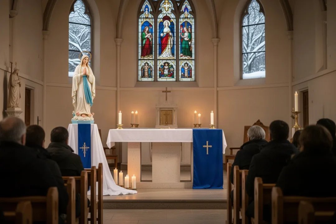 Parish church prepared for an Immaculate Conception Mass