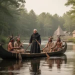 Isaac Jogues: life, captivity, and martyrdom Jesuit missionary traveling by canoe through seventeenth-century New France