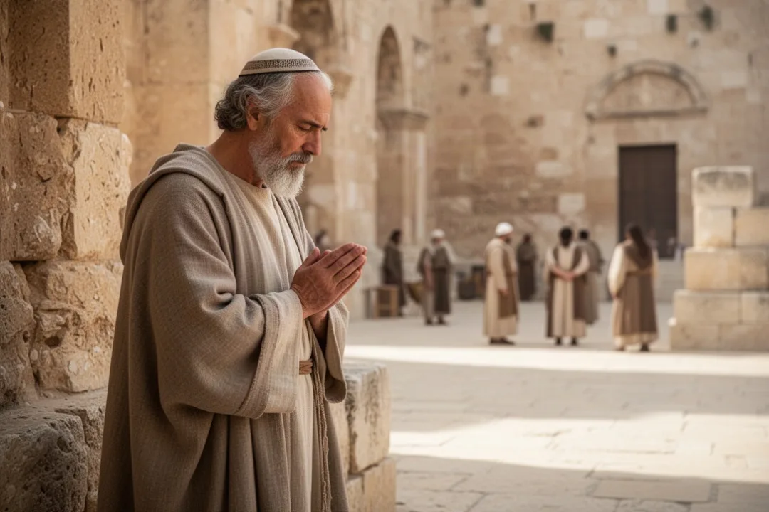 James the Just praying near the Jerusalem Temple courtyard