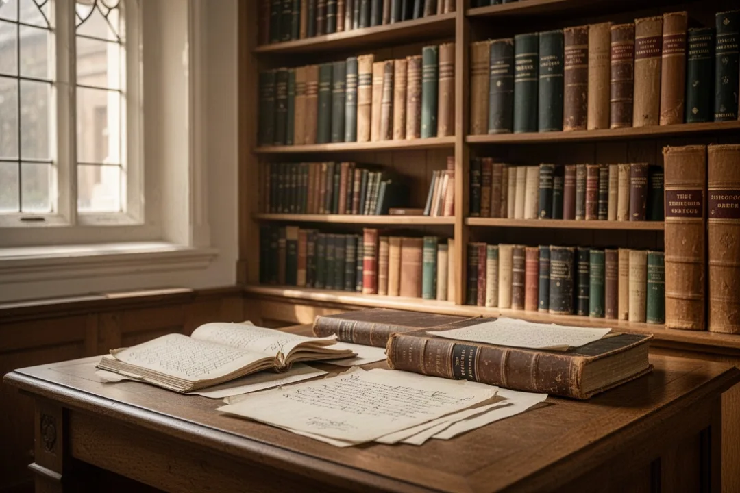Historic Birmingham Oratory library with Newman’s theological books