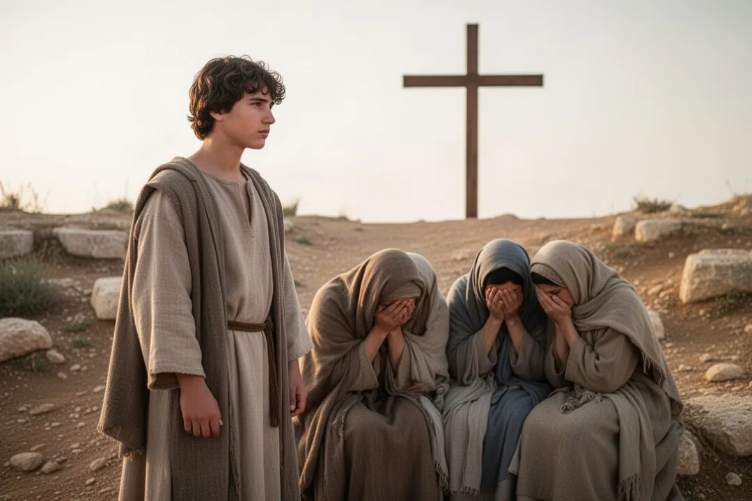 John the Beloved standing near the cross with grieving women