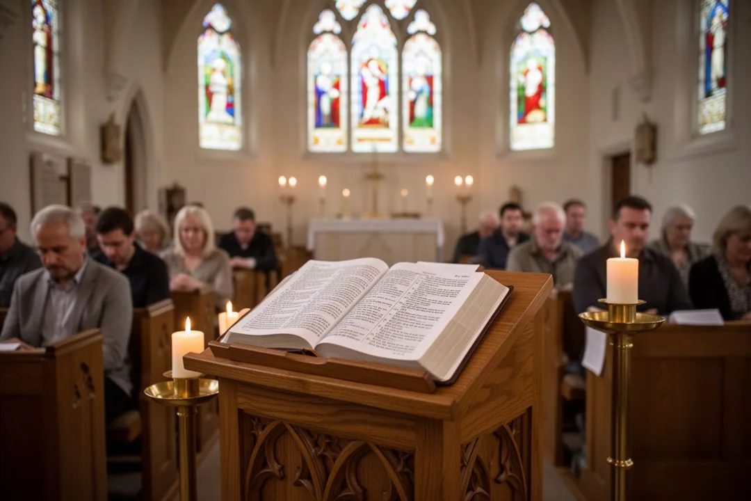 Open prayer book during a quiet responsive prayer service