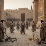 Jewish defenders restoring the ancient Jerusalem Temple after the Maccabean revolt