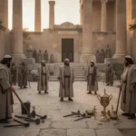 Jewish defenders restoring the ancient Jerusalem Temple after the Maccabean revolt