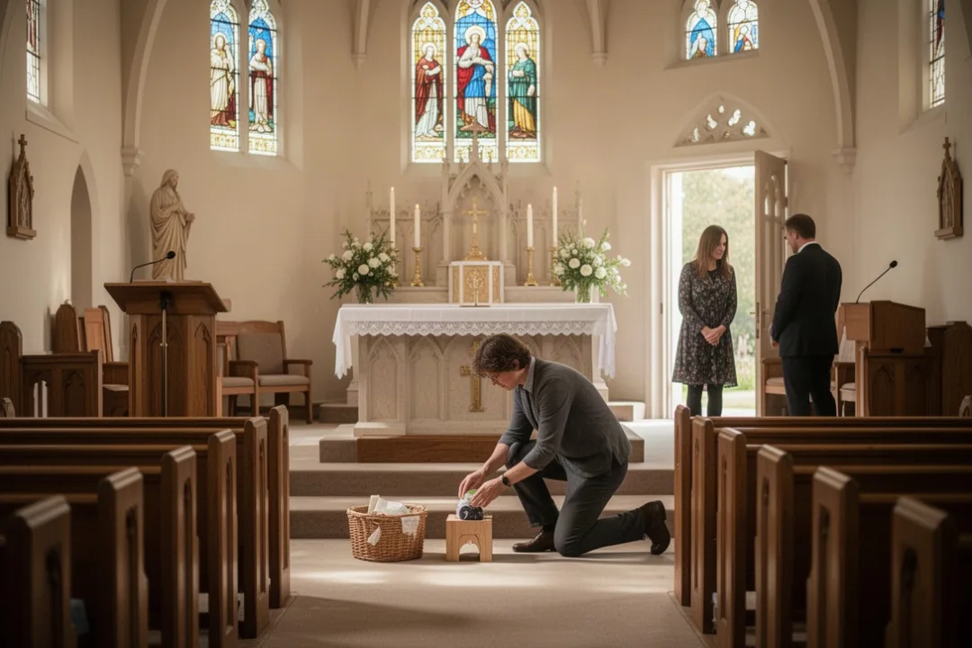 Worshiper pauses at altar to pursue reconciliation with another person