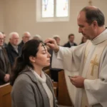 Meaning of ashes for Lent: symbolism and practice Minister applying ashes during a quiet Ash Wednesday church service