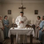 Miguel Pro celebrating secret Mass in a Mexican home