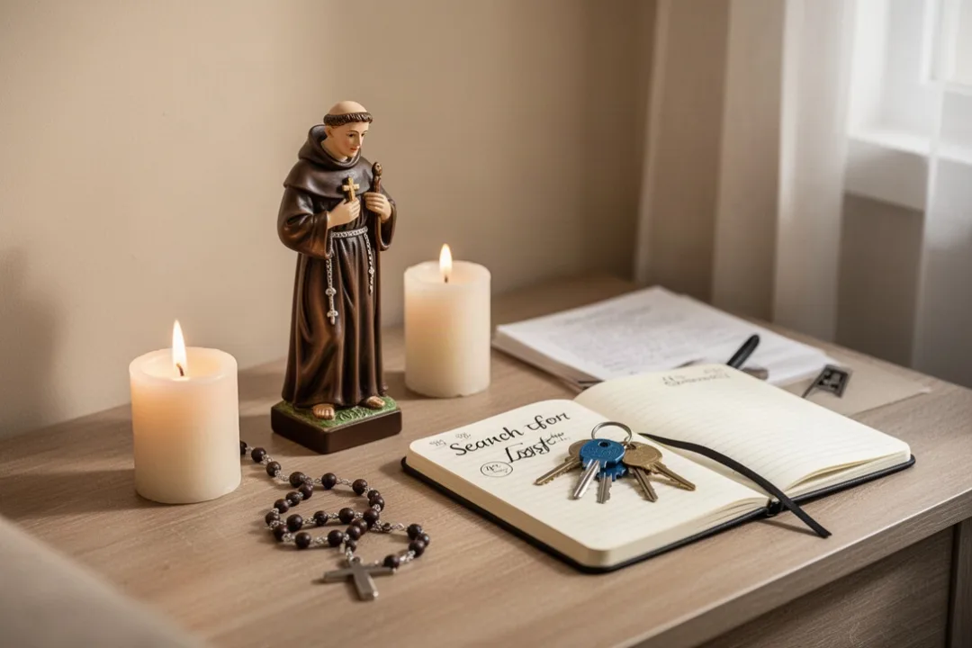Prayer corner with St. Anthony statue and search for lost keys