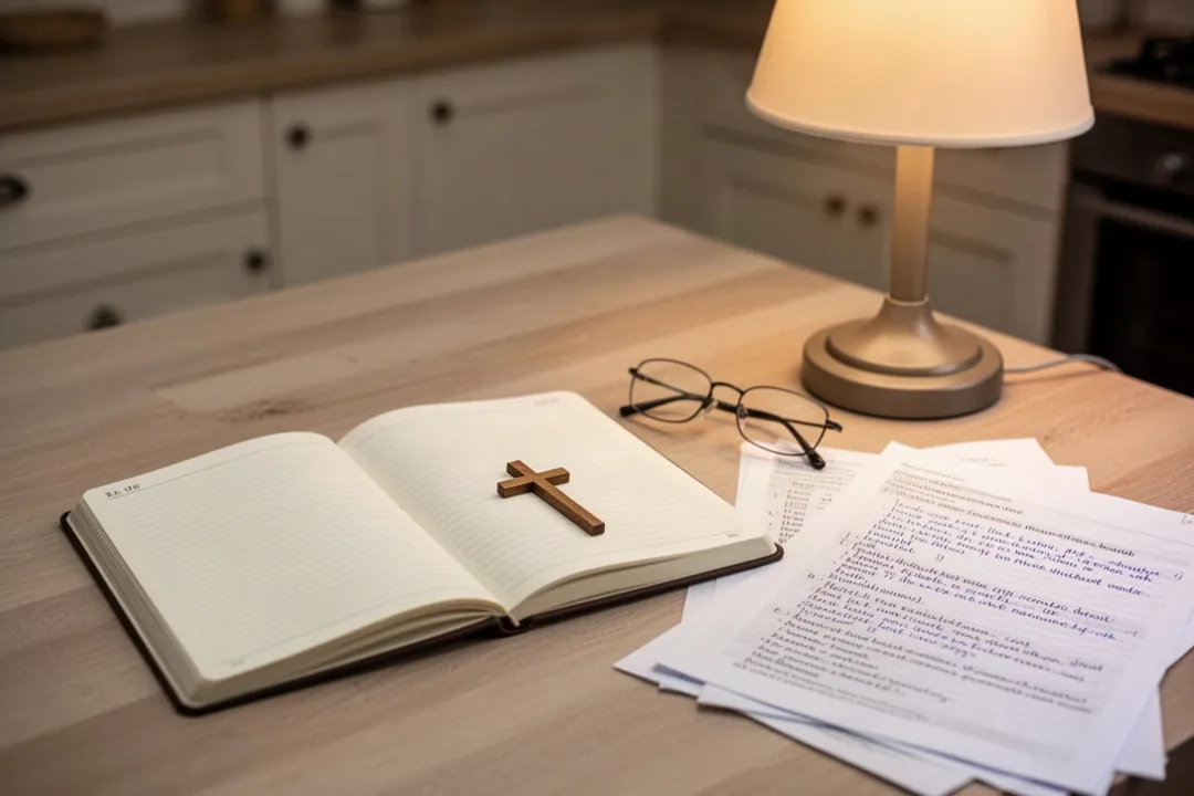 Study materials and cross representing thoughtful moral discernment
