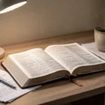 New Jerusalem Bible: Features, History, and Use Open Catholic Bible beside study notes and a warm reading lamp