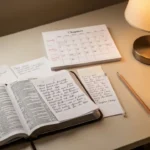 New Testament chapters: a complete guide and reading plan Open Bible and reading plan arranged on a quiet study table