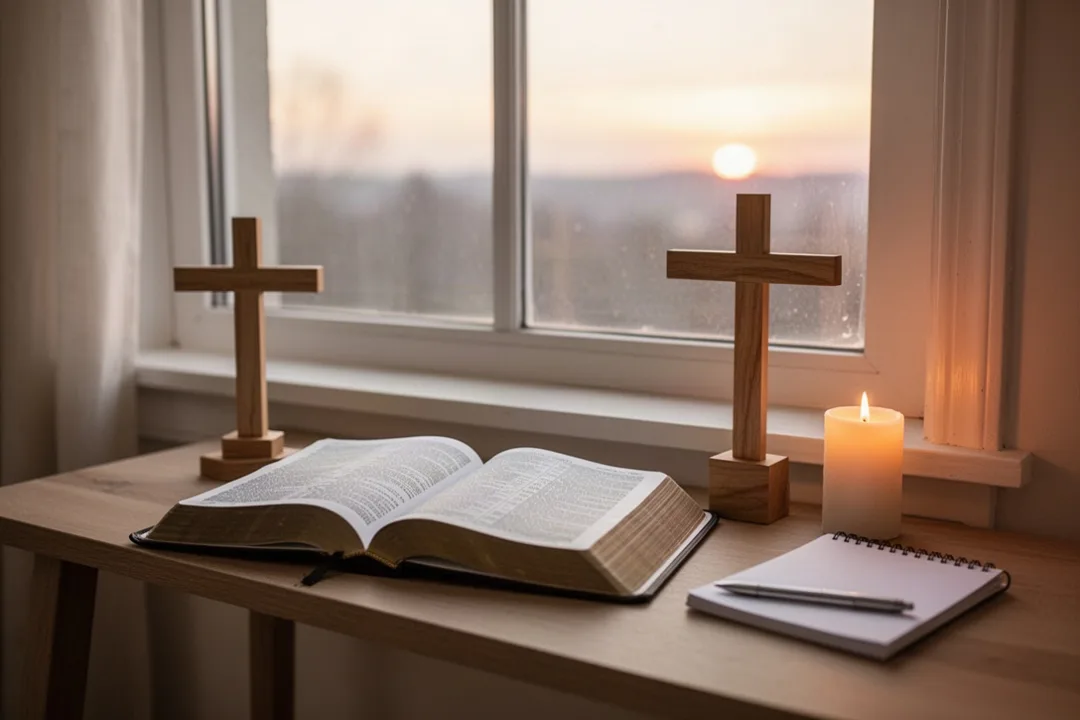 Home prayer corner prepared for a Novena to the Holy Spirit