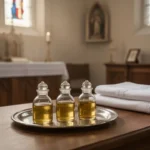 Sacred chrism vessels prepared in a church sacristy